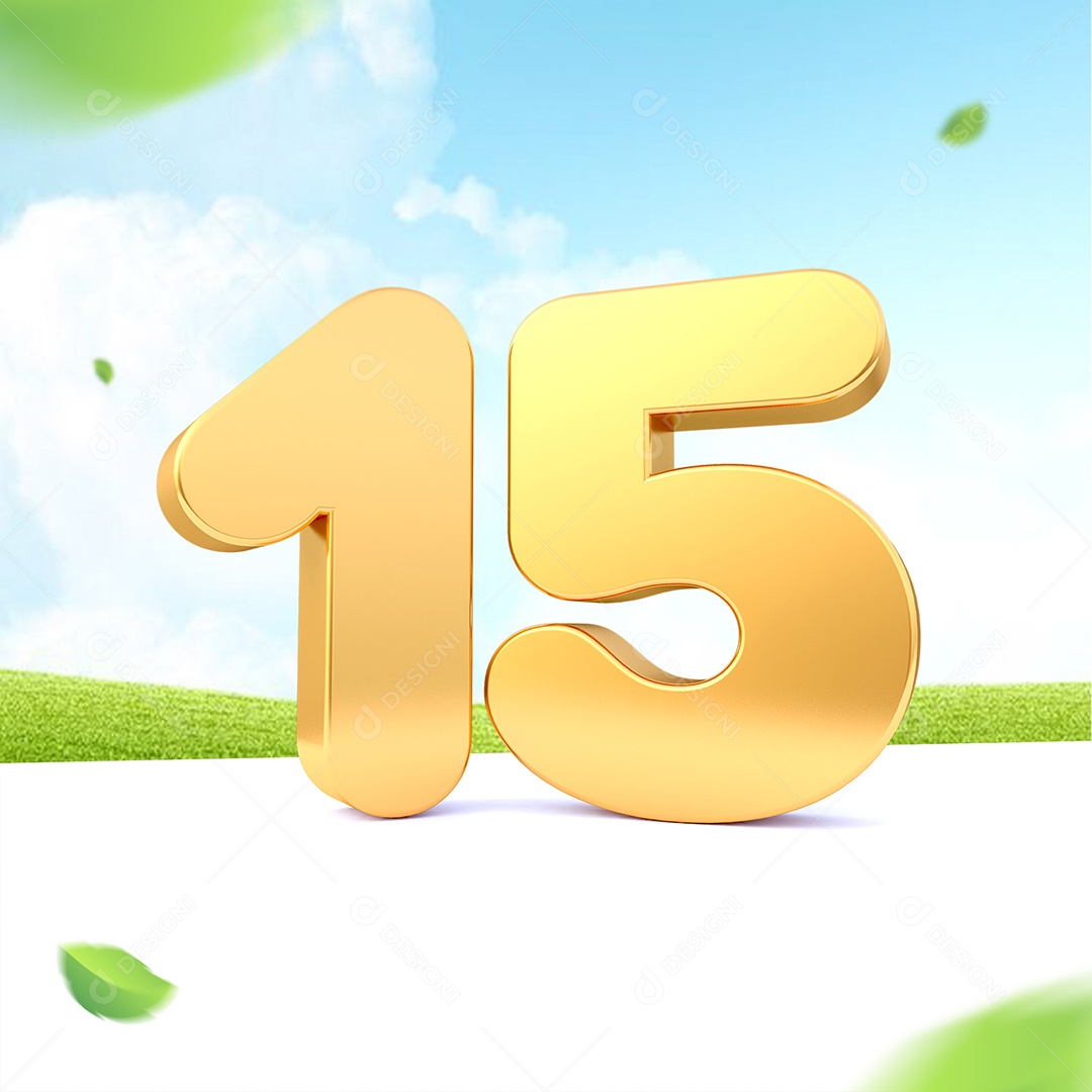 Elemento 3D Número 15 Dourado para Composição PSD