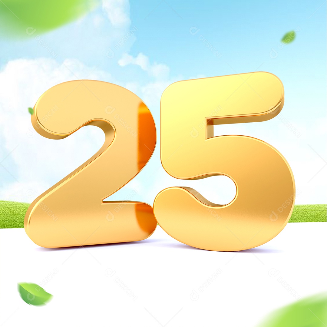 Elemento 3D Número 25 Dourado para Composição PSD
