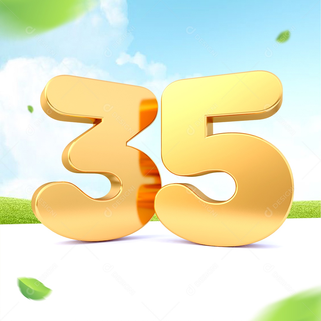 Elemento 3D Número 35 Dourado para Composição PSD
