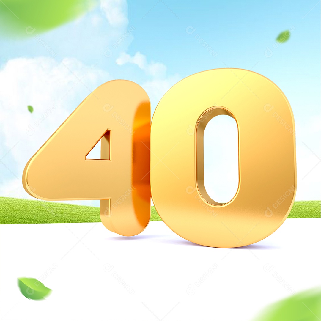 Elemento 3D Número 40 Dourado para Composição PSD