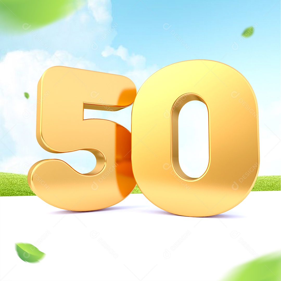 Elemento 3D Número 50 Dourado para Composição PSD
