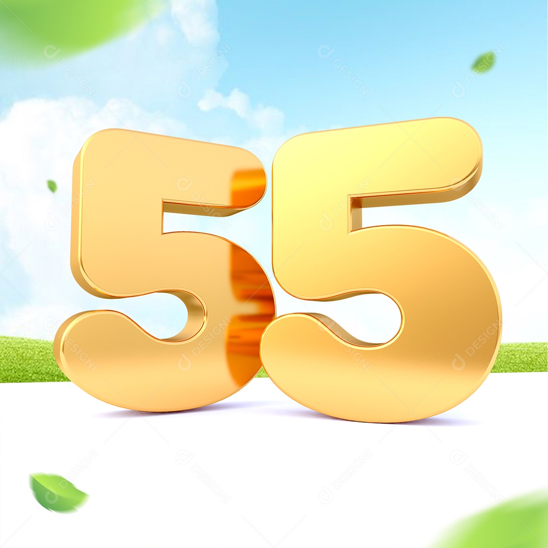 Elemento 3D Número 55 Dourado para Composição PSD