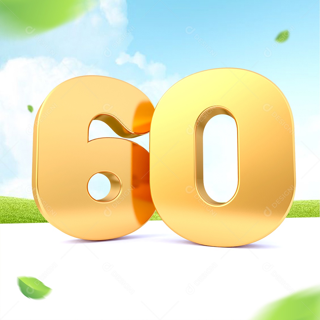 Elemento 3D Número 60 Dourado para Composição PSD