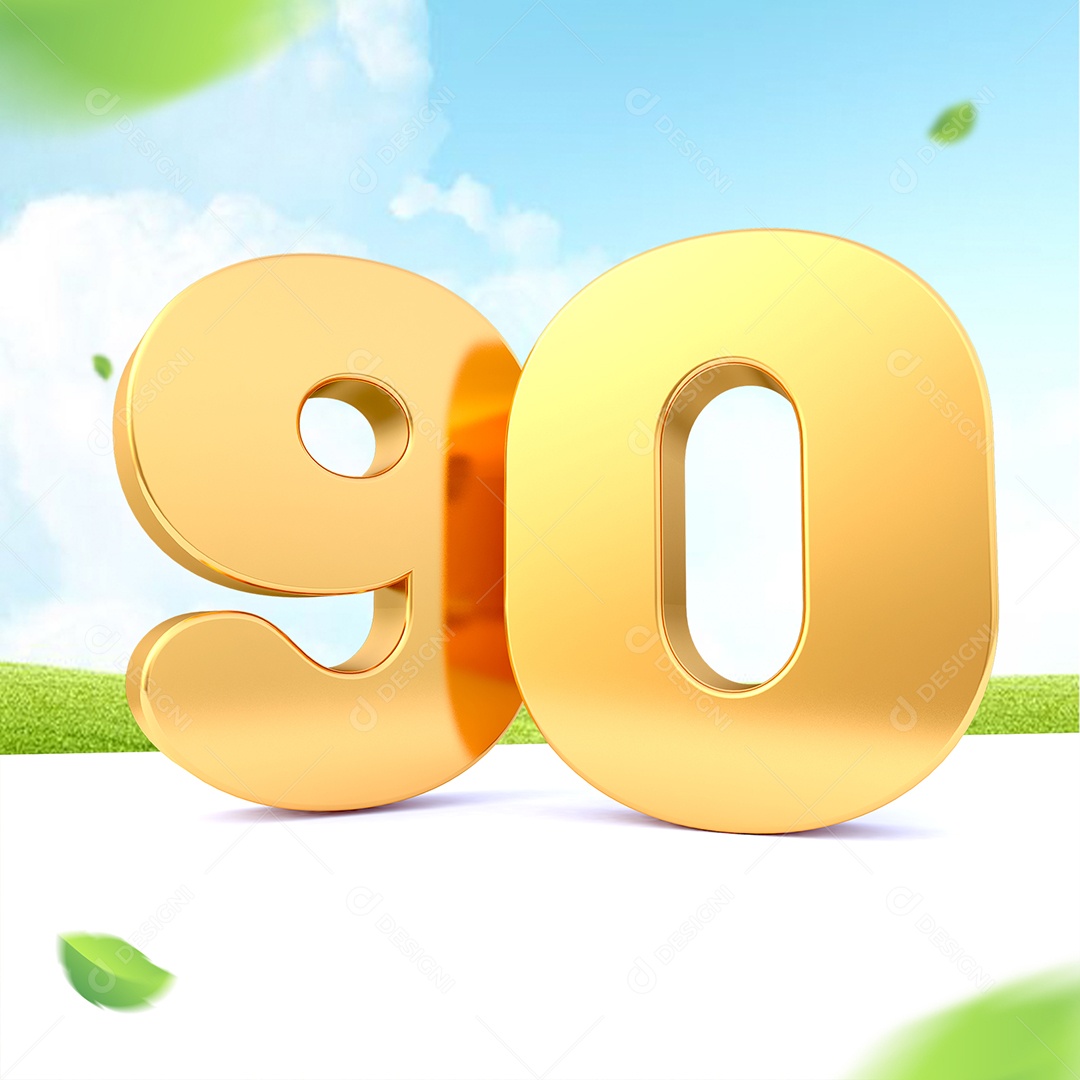 Elemento 3D Número 90 Dourado para Composição PSD