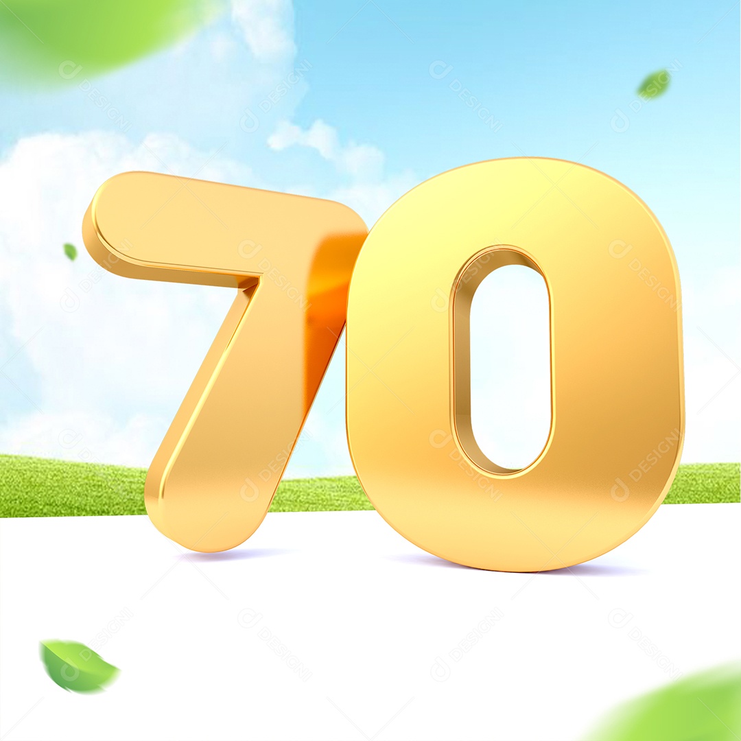 Elemento 3D Número 70 Dourado para Composição PSD