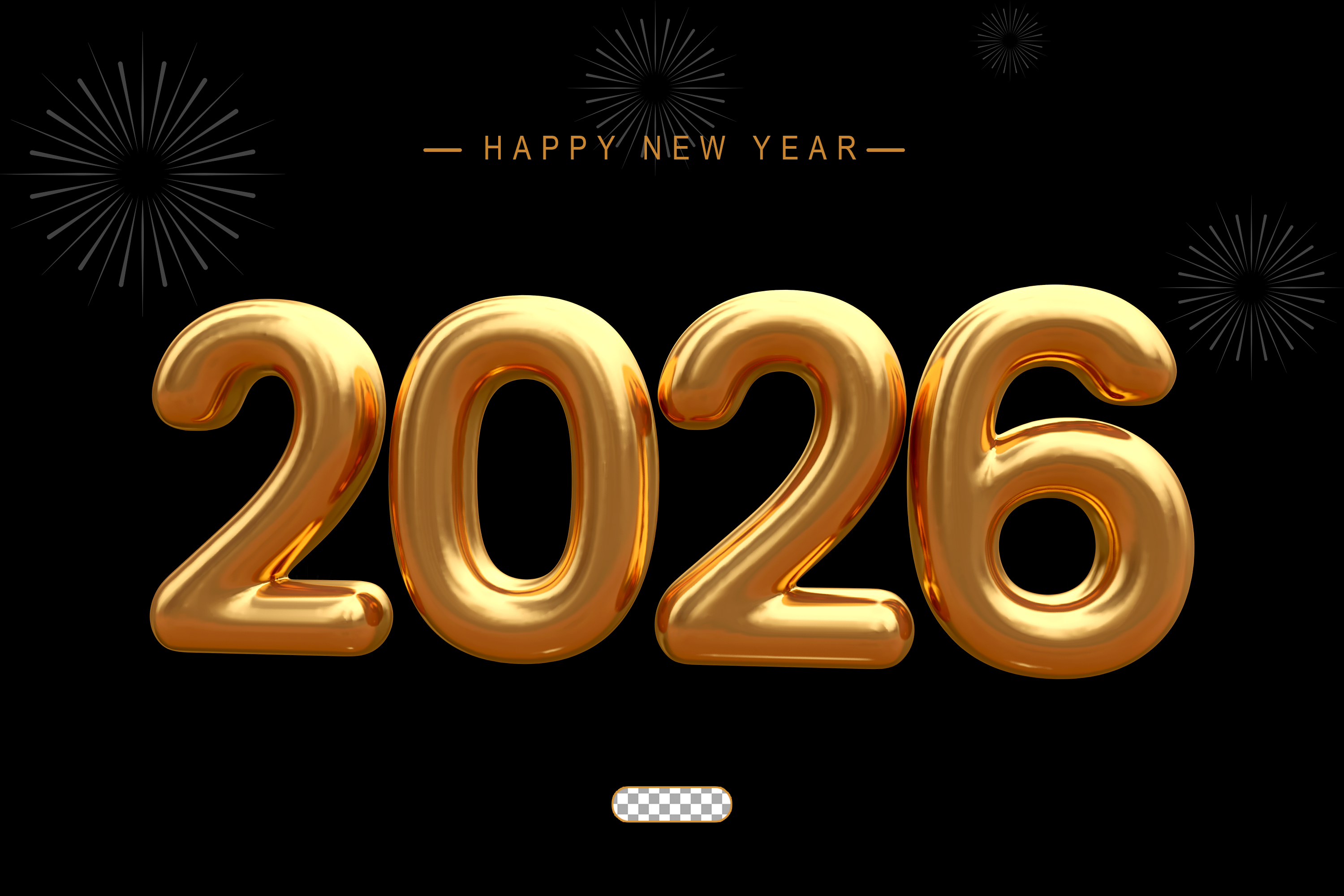 Número 2026 Dourado Ano Novo Elemento 3D para Composição PSD