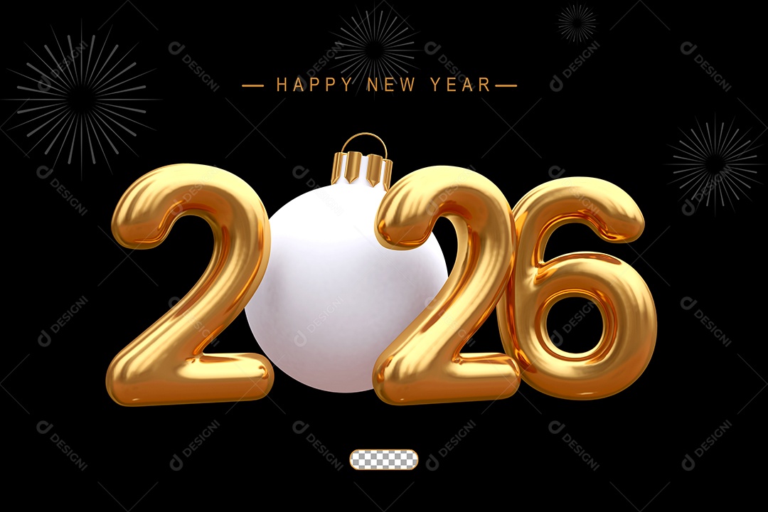 Número 2026 Dourado Ano Novo Elemento 3D para Composição PSD