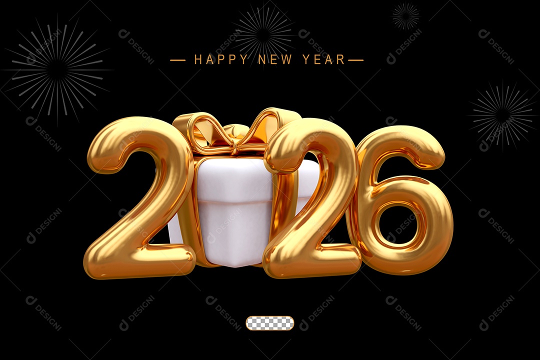 Número 2026 Dourado Ano Novo Elemento 3D para Composição PSD