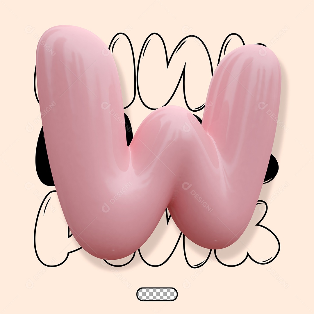 Letra 3D W Rosa Para Composição PSD