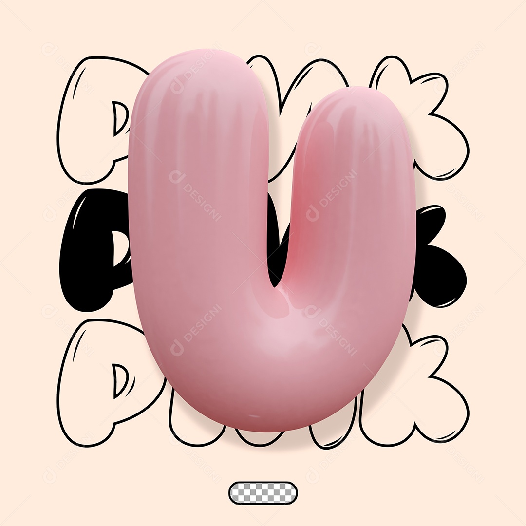 Letra 3D U Rosa Para Composição PSD