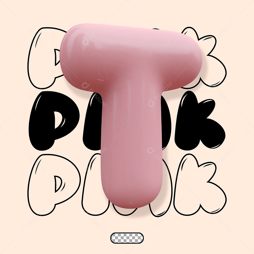 Letra 3D T Rosa Para Composição PSD