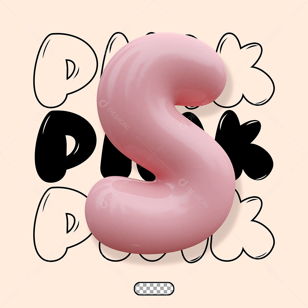 Letra 3D S Rosa Para Composição PSD