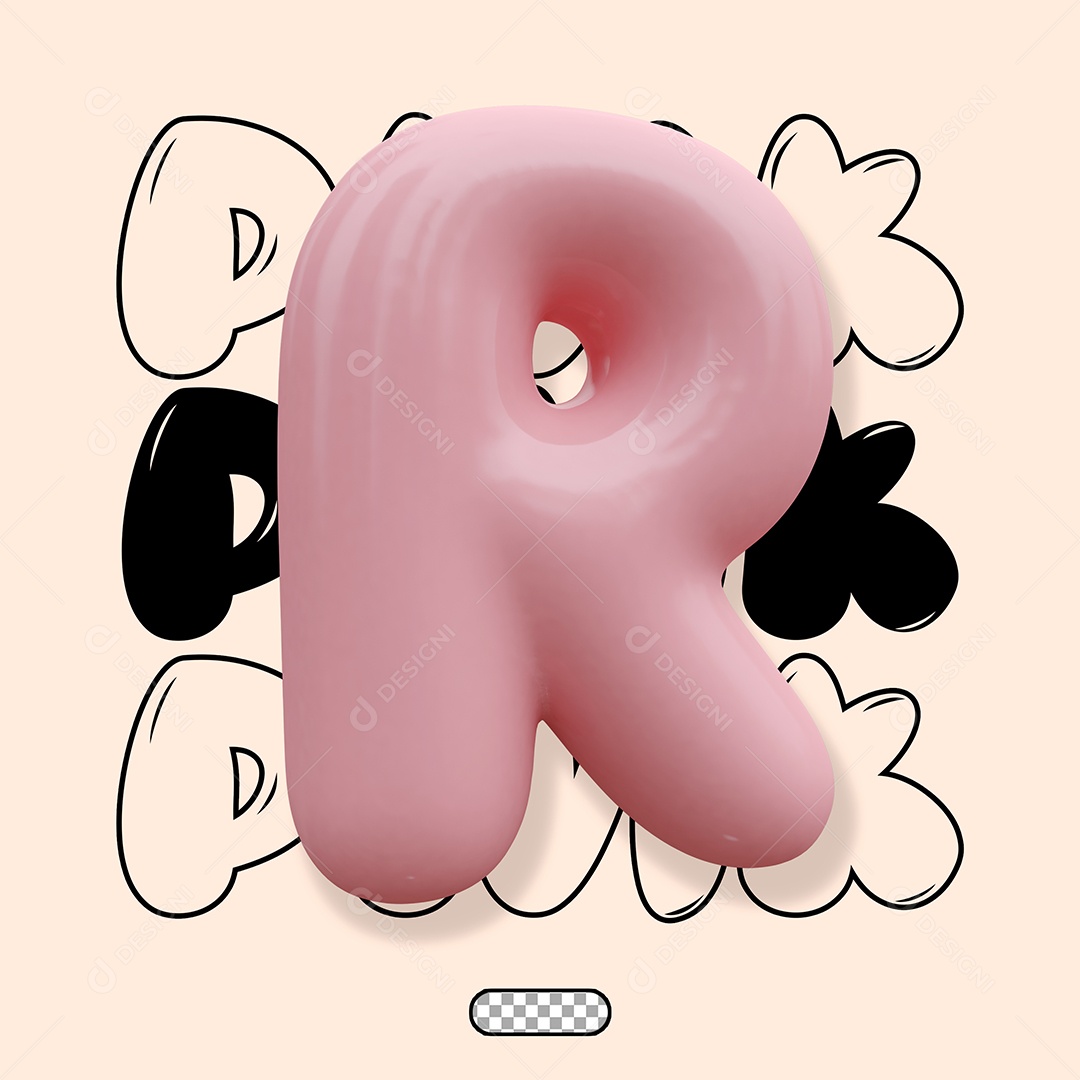 Letra 3D R Rosa Para Composição PSD