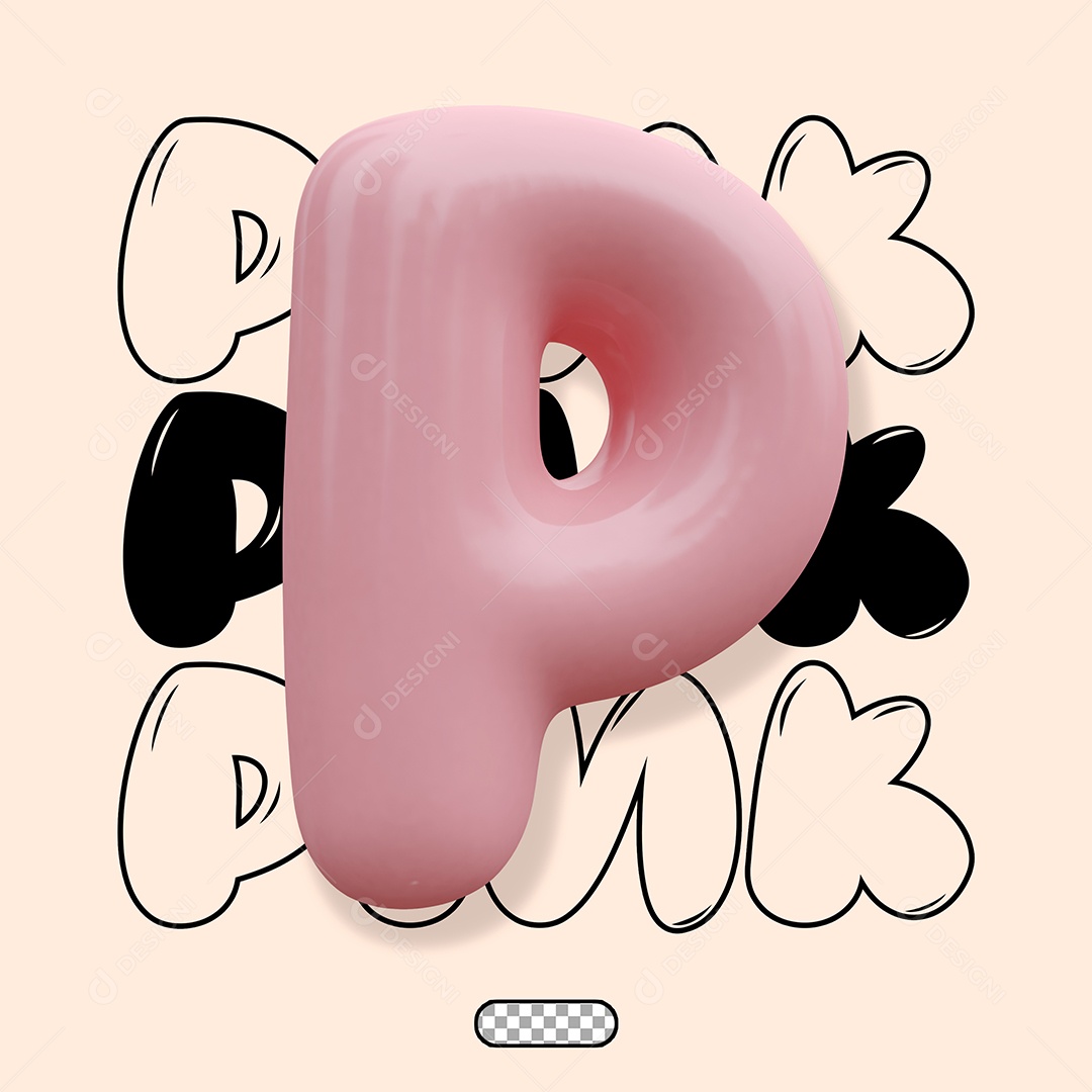 Letra 3D P Rosa Para Composição PSD