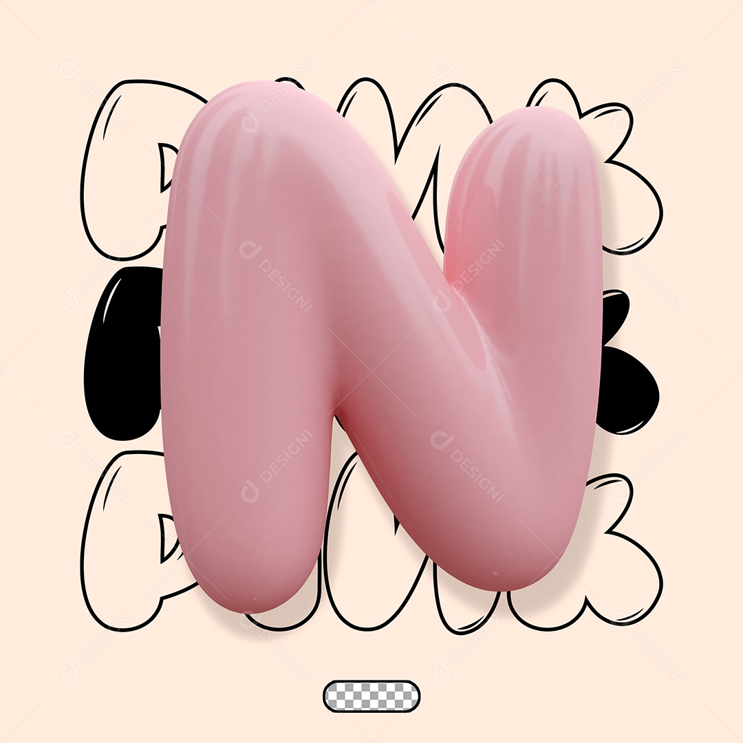 Letra 3D N Rosa Para Composição PSD