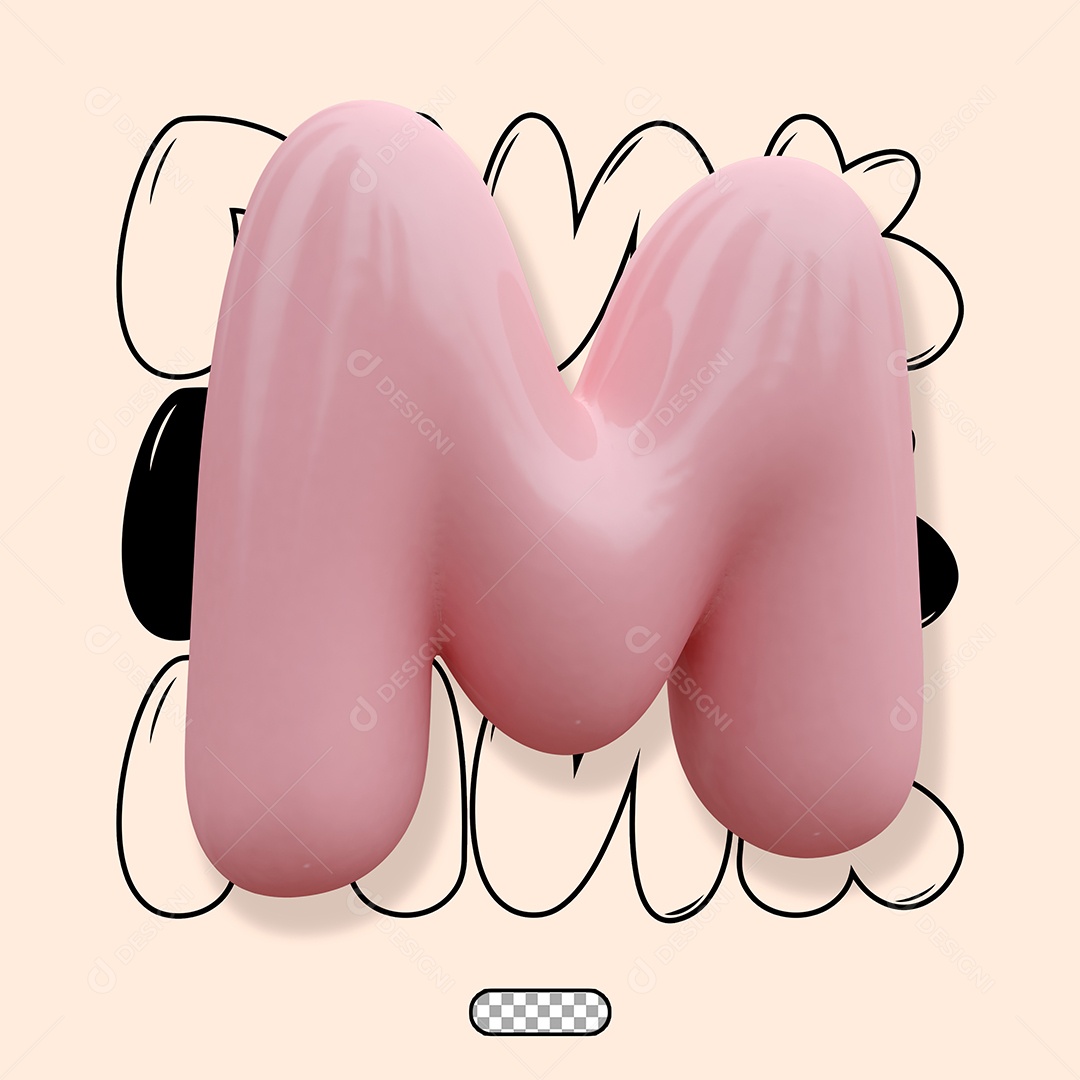 Letra 3D M Rosa Para Composição PSD