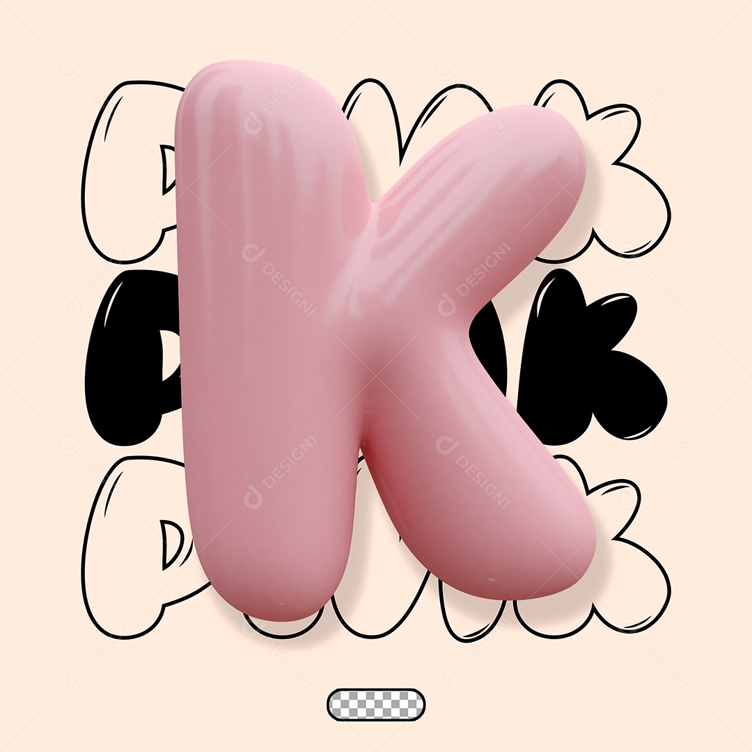 Letra 3D K Rosa Para Composição PSD