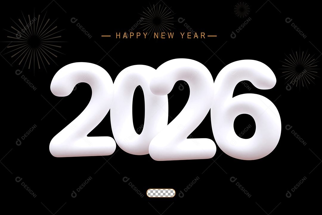 Número 2026 Branco de Ano Novo Elemento 3D para Composição PSD