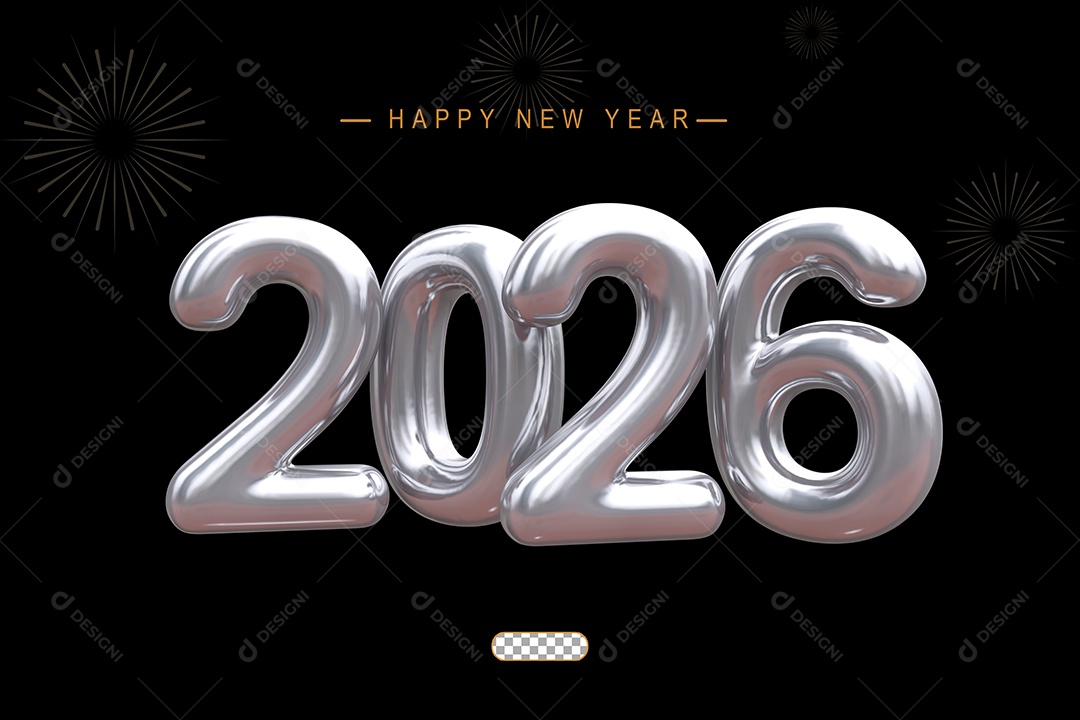 Número 2026 Prata Ano Novo Elemento 3D para Composição PSD