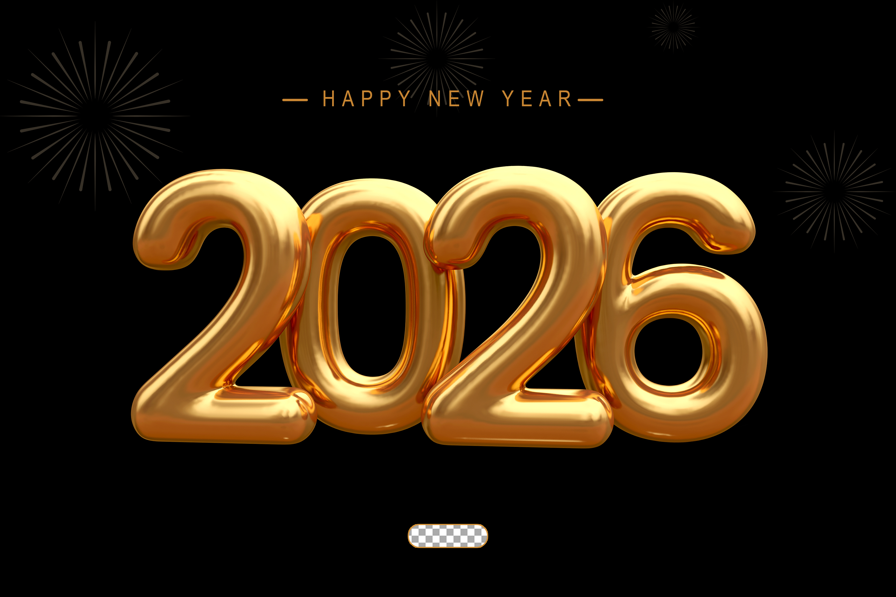 Número 2026 Dourado Ano Novo Elemento 3D para Composição PSD