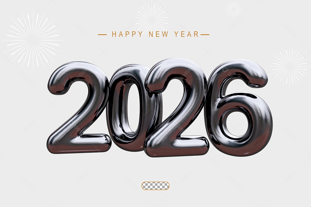 Número 2026 Preto de Ano Novo Elemento 3D para Composição PSD