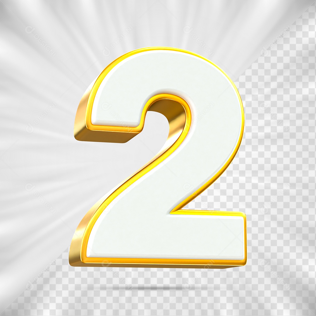 Elemento 3D Número Dois para Composição PSD