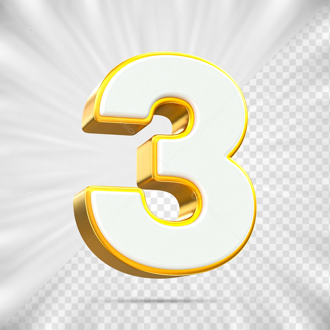 Elemento 3D Número Três para Composição PSD