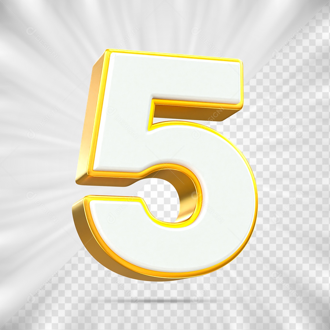 Elemento 3D Número Cinco para Composição PSD