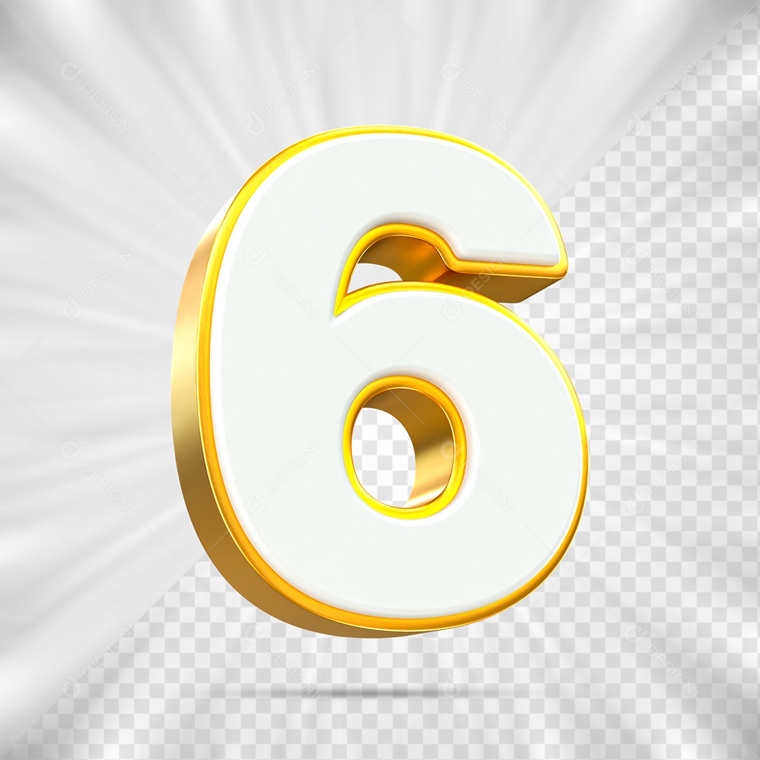 Elemento 3D Número Seis para Composição PSD