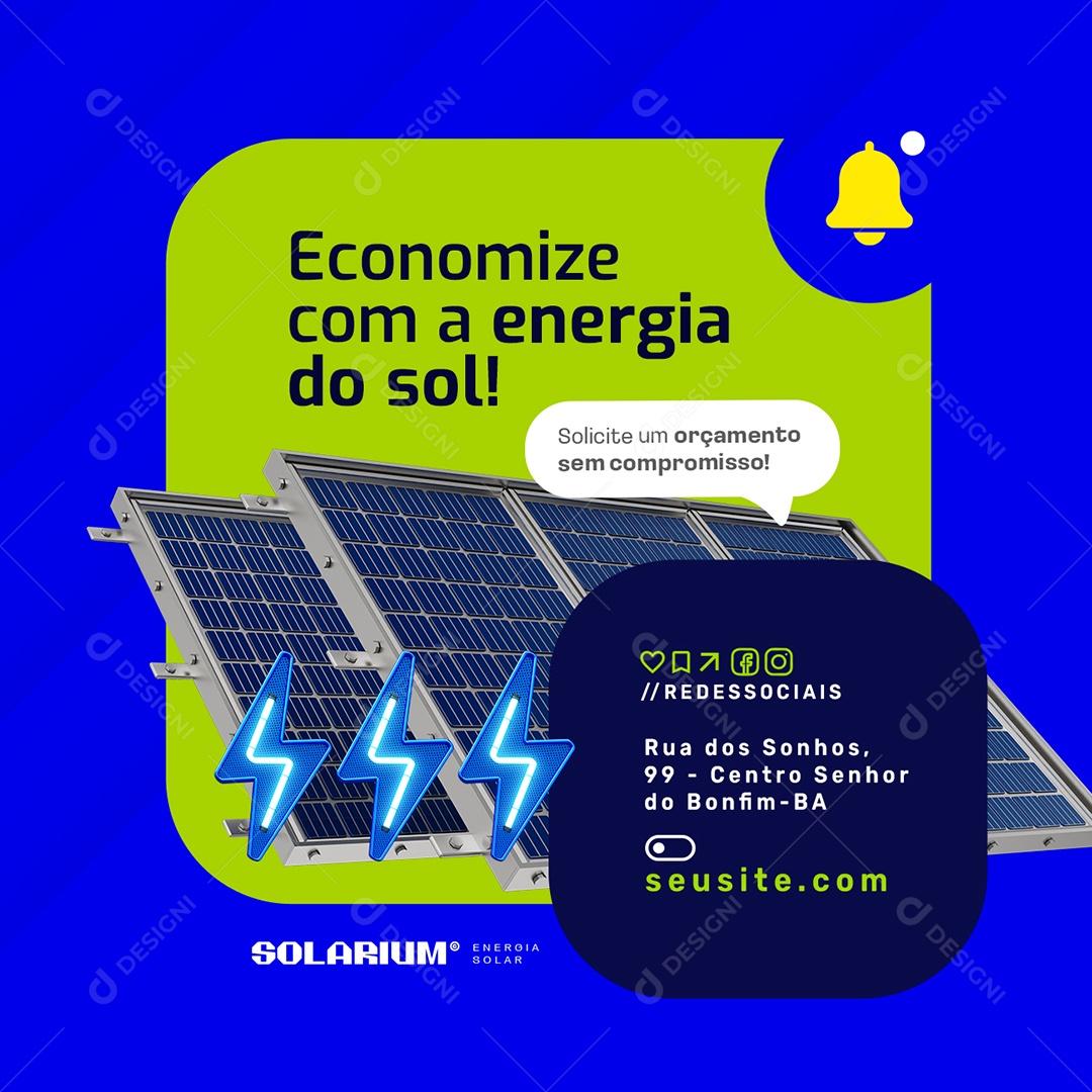 Energia Solar Economize com a Energia do Sol Social Media PSD Editável