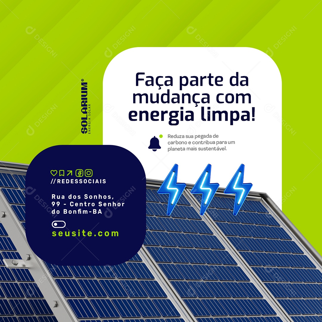 Energia Solar Faça Parte da Mudança com Energia Limpa Social Media PSD Editável