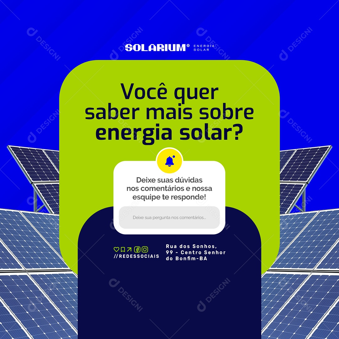 Energia Solar Você Quer Saber Mais Social Media PSD Editável