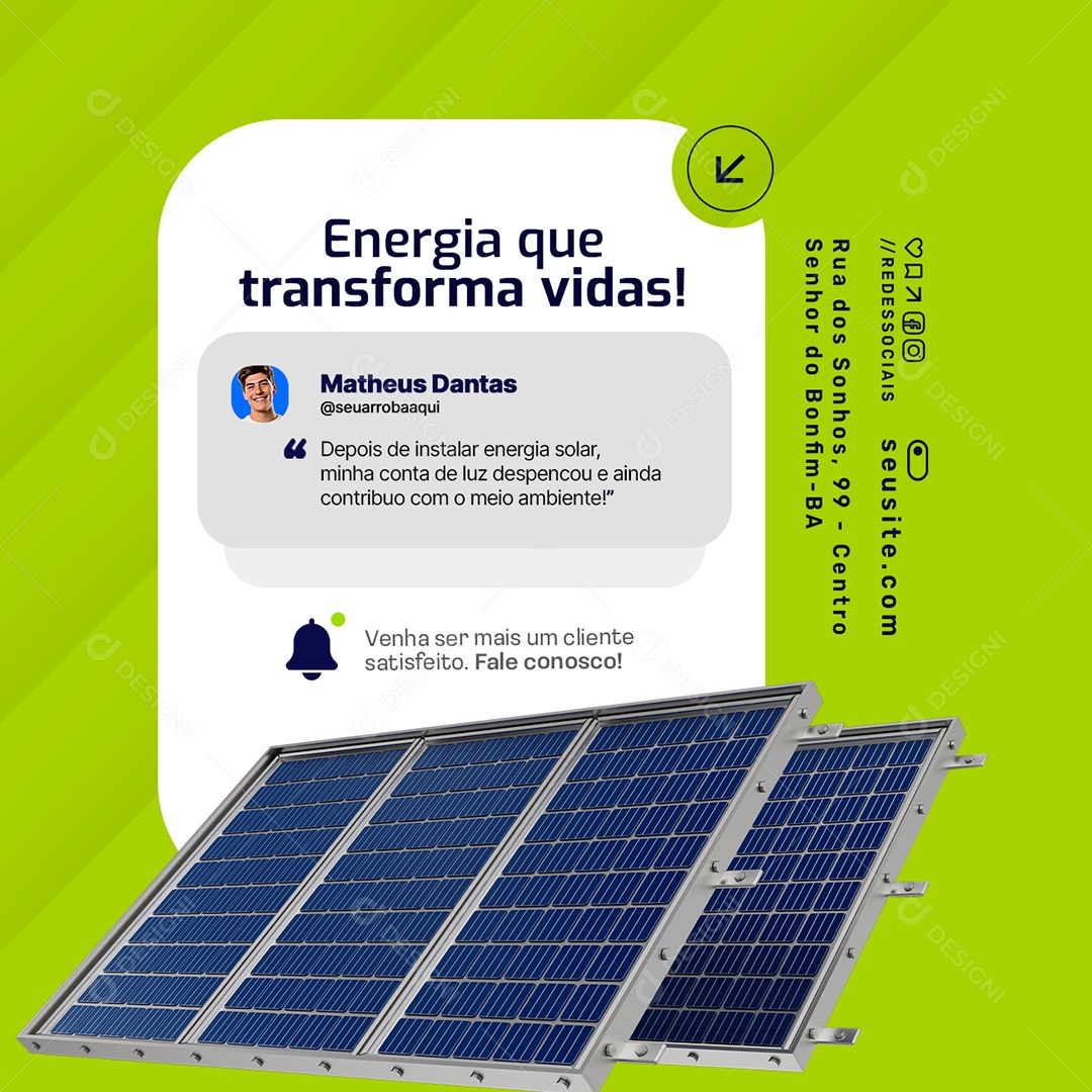 Energia Solar Energia Que Transforma Vidas Social Media PSD Editável