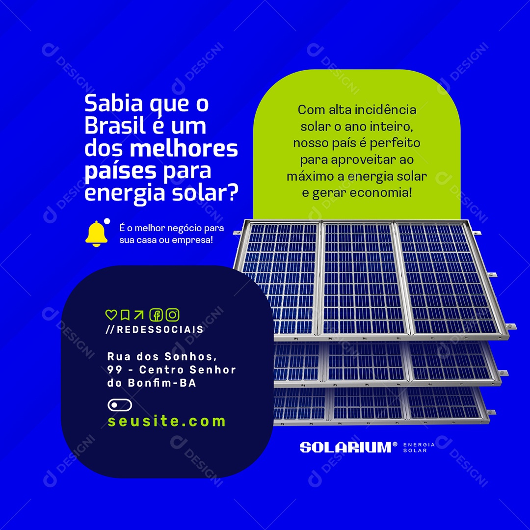 Social Media Sabia Que o Brasil é Um dos Melhores Países para Energia Solar PSD Editável
