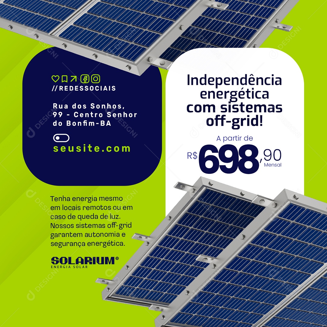 Energia Solar Independência Energética com Sistemas Off Grid Social Media PSD Editável