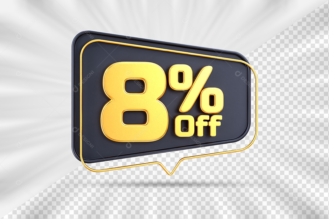 Elemento Tag Azul com Número 8% OFF para Composição PSD