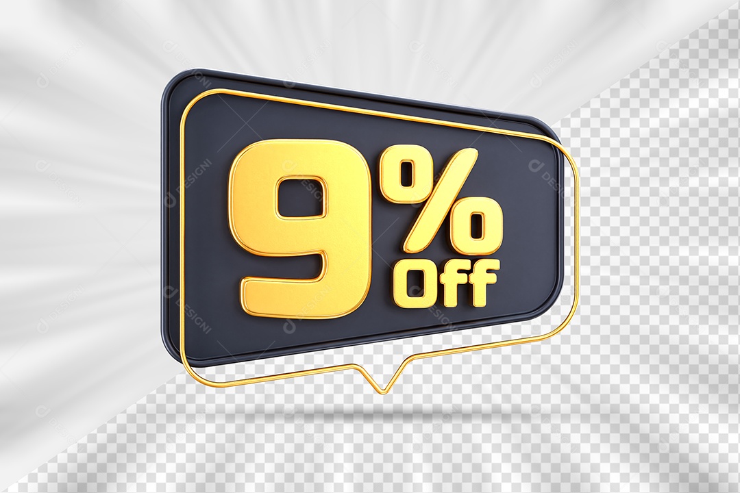 Elemento Tag Azul com Número 9% OFF para Composição PSD