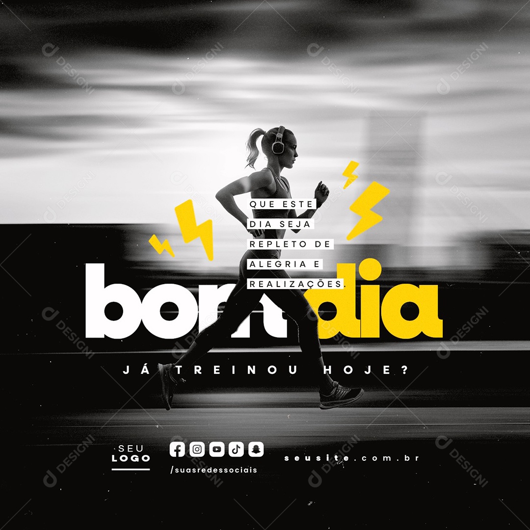 Frase Motivacional Bom Dia Já Treinou Hoje Social Media PSD Editável