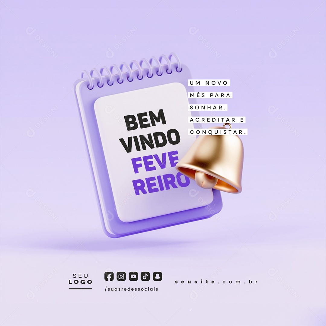 Bem Vindo Fevereiro Um Novo Mês para Sonhar Social Media PSD Editável