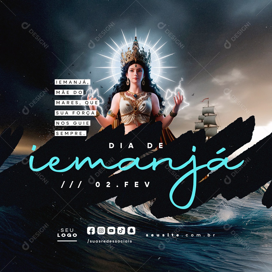 Dia de Iemanjá 02 de Fevereiro Mãe Dos Mares Social Media PSD Editável