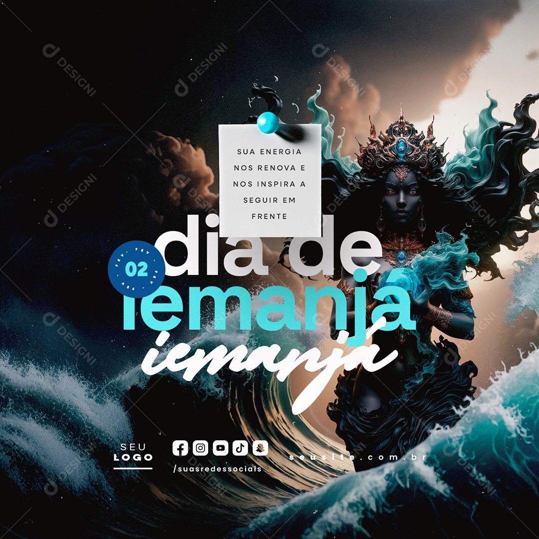 Dia de Iemanjá 02 de Fevereiro Sua Energia nos Renova Social Media PSD Editável