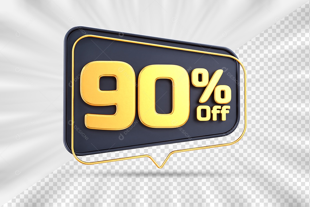 Tag de Desconto 90% Off Elemento 3D para Composição PSD