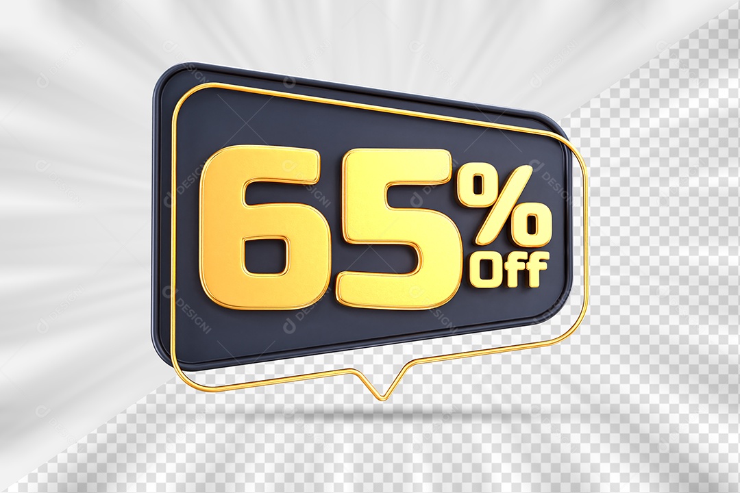 Tag de Desconto 65% Off Elemento 3D para Composição PSD