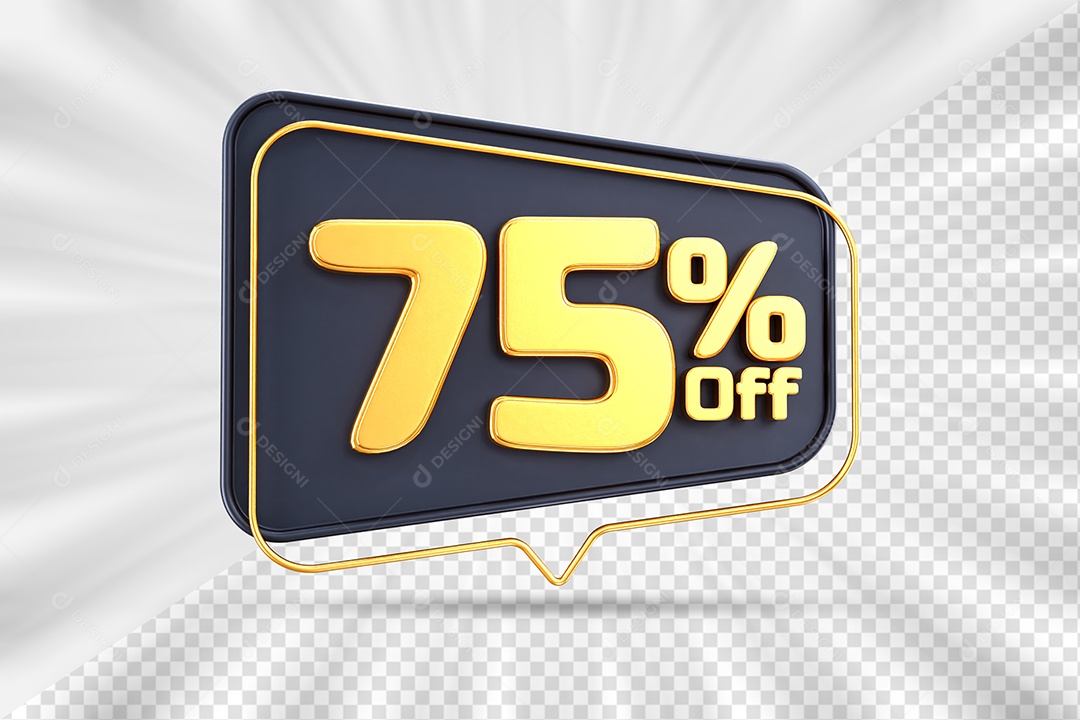 Tag de Desconto 75% Off Elemento 3D para Composição PSD