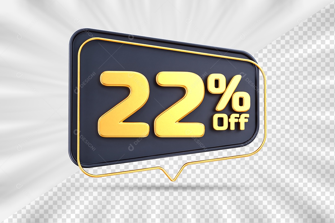 Tag de Desconto 22% Off Elemento 3D para Composição PSD