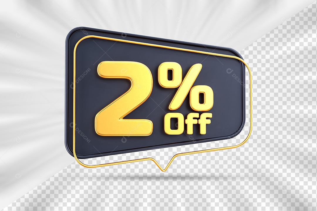 Tag de Desconto 2% Off Elemento 3D para Composição PSD