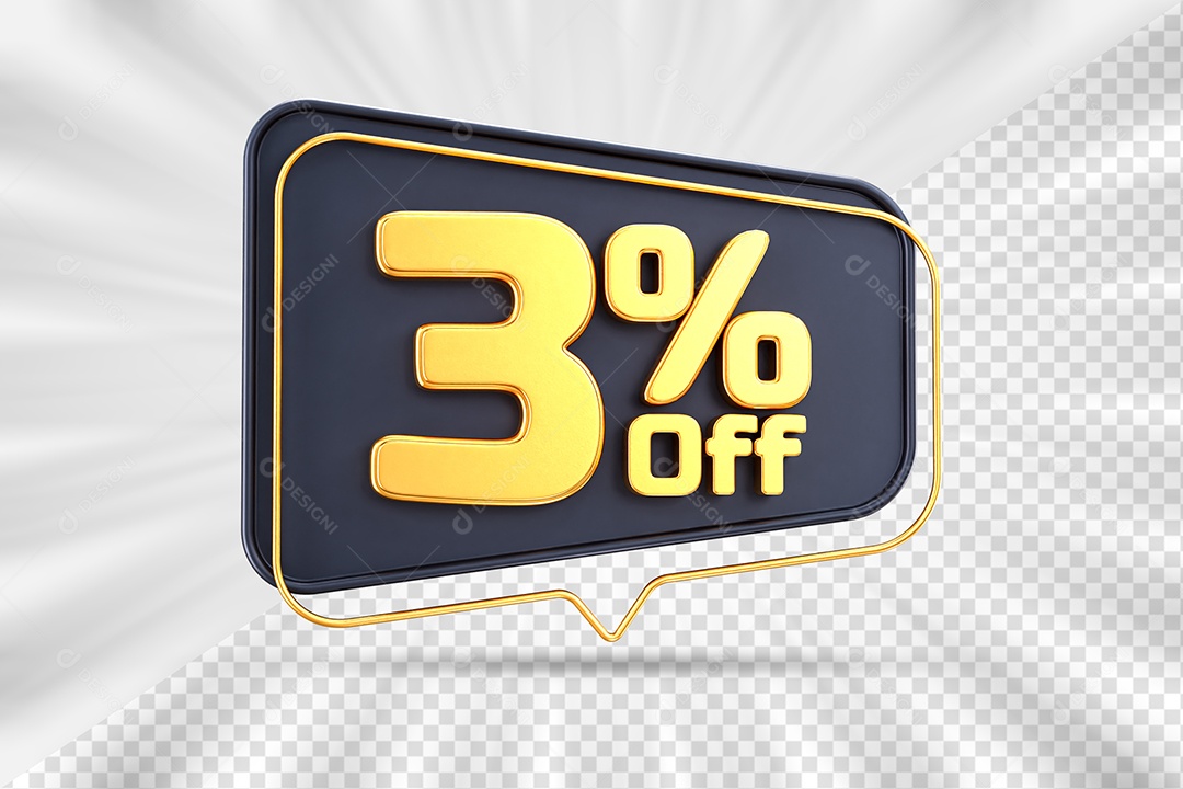 Tag de Desconto 3% Off Elemento 3D para Composição PSD
