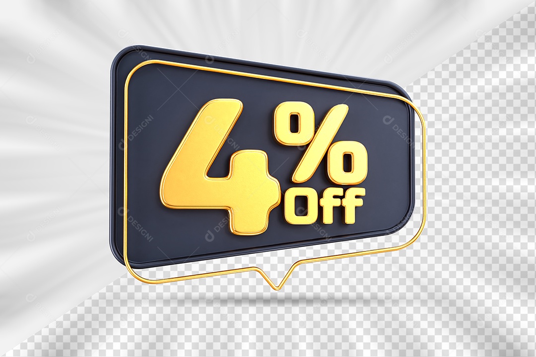 Tag de Desconto 4% Off Elemento 3D para Composição PSD