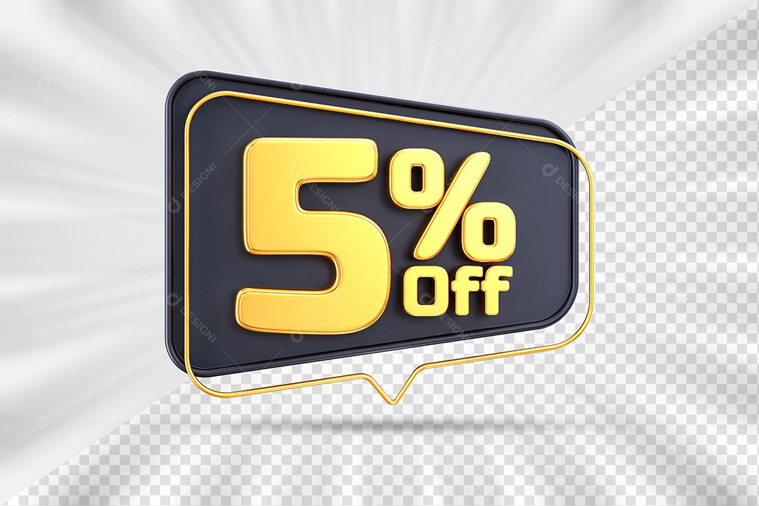 Tag de Desconto 5% Off Elemento 3D para Composição PSD