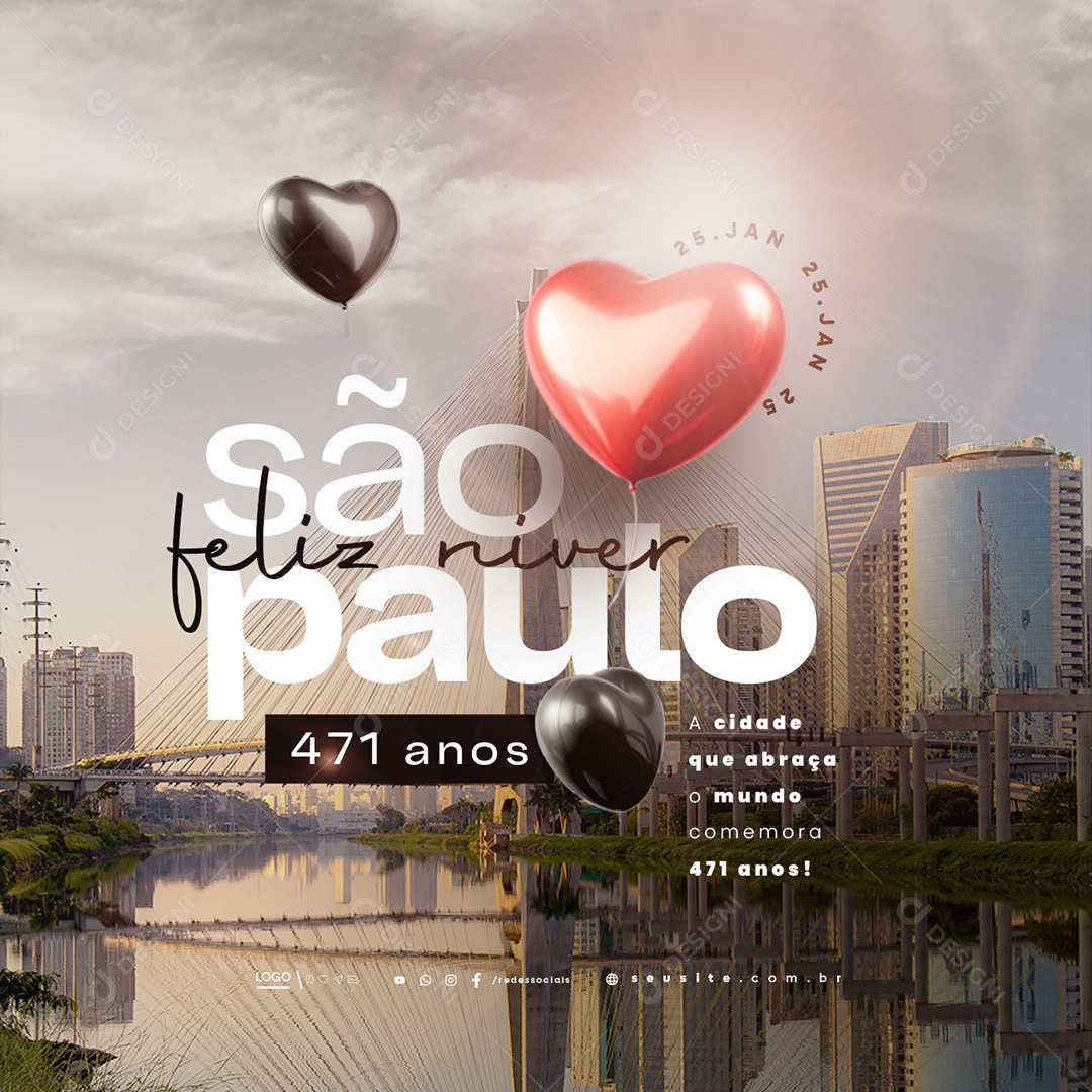Feliz Aniversário São Paulo 25 de Janeiro 471 Anos Social Media PSD Editável